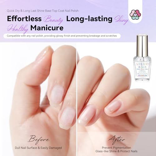 Image of SAVILAND Clear Nail Polish Base Top Coat: 2 in 1 Quick Dry Nail Polish Long Lasting Fingernail Toe Polish Color Protection Resists Smudging, Chipping and Fading Shine Finish Polish Salon Home Nail Art