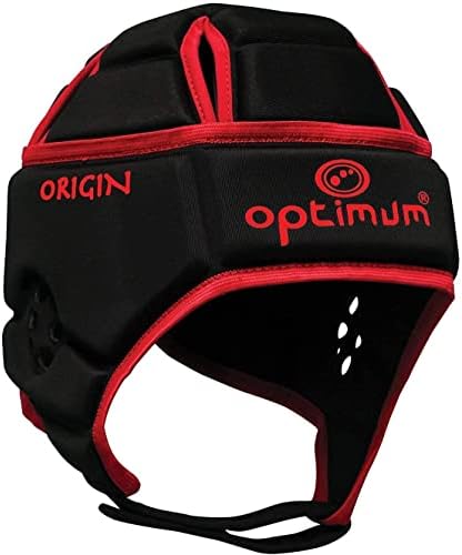 Optimum Senior Origin Headguard - Scrum Cap Full Coverage Soft-Edged - Breathable Protective Headgear - Comfortable Football Anti-Collision Helmet - Lightweight Head Protector Black/Red, X-Large