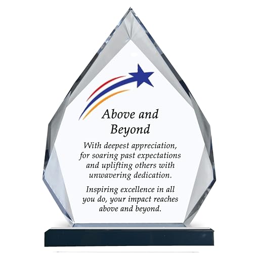 Express Medals 7.25 Inch Acrylic Diamond Shaped Above and Beyond Achievement Award Trophy. Plaque recogniton Awards with Gift Presentation Box