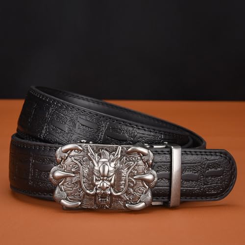 Men's Embossed Slide Ratchet Belt With Engraved Dragon Head & Claws Buckle For Dress Pants & Oxfords3