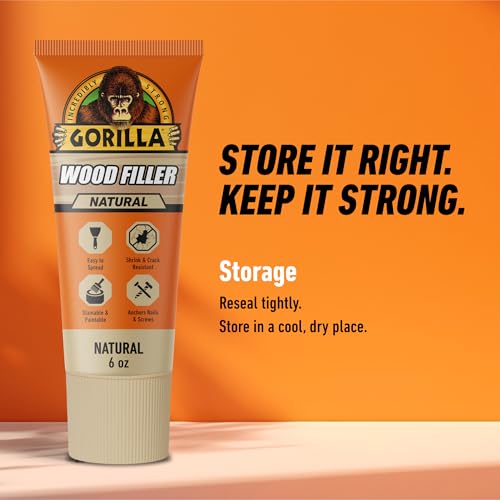 image for Gorilla All Purpose Wood Filler, Natural Color, 6 Ounce Tube (Pack of 