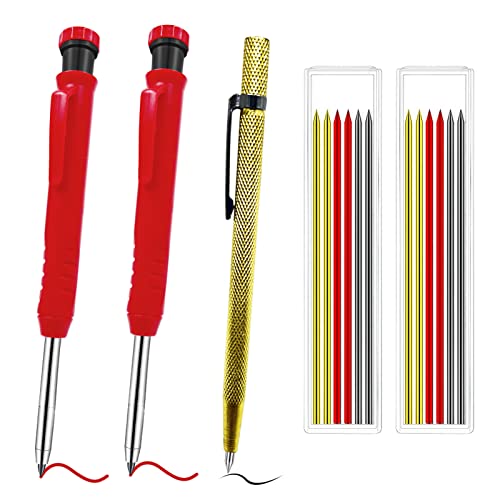Juego de 2 lápices de carpintero sólidos con punta de metal duro para agujeros profundos y herramientas de marcador para madera y cerámica de acero endurecido Cover