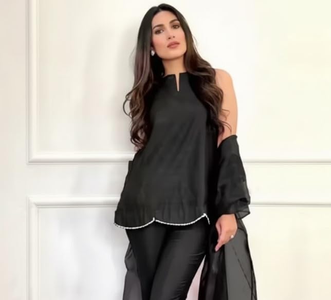 Image of Women's Teal Chiffon Kurta with Dupatta and Palazzo Pants, 3-Piece Ethnic Suit Set