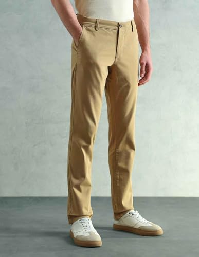 Image of Arrow Sport Men Slim fit Cotton SolidMid Rise waistTrousers