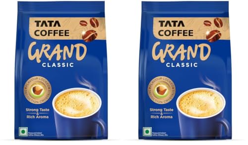 Image of Tata Classic Instant Coffee, 100g Pouch, Chicory Mix With Strong Taste & Rich Aroma, With Flavour Locked Decoction Crystals (Pack of 2)