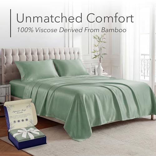 DECOLURE 100% Viscose Derived from Bamboo Sheets Twin Size - Luxury 3 Pc Naturally Cooling Sheets, Ultra Soft Bed Set - Deep 17" Pockets, Durable Double Stitching, Oeko Tex Standard (Sage Green)