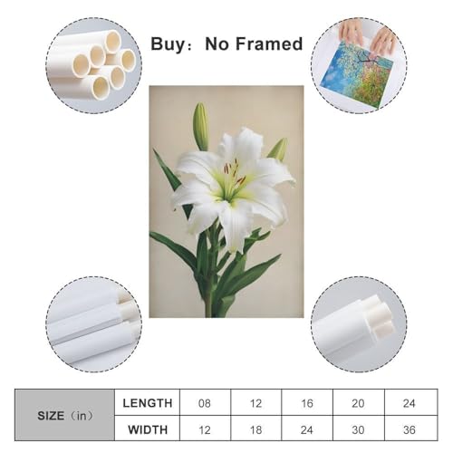Poster lys blanc ZHOUKEG grand format 60x90 décoration murale suspendue