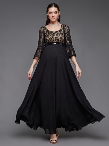 Image of Miss Chase Women's Round Neck Cap Sleeves Lace Knee -Long Skater Dress