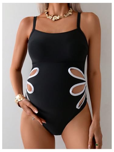 MakeMeChic Women's Maternity One Piece Swimsuit Scoop Neck Cut Out Spaghetti Strap Swimwear3