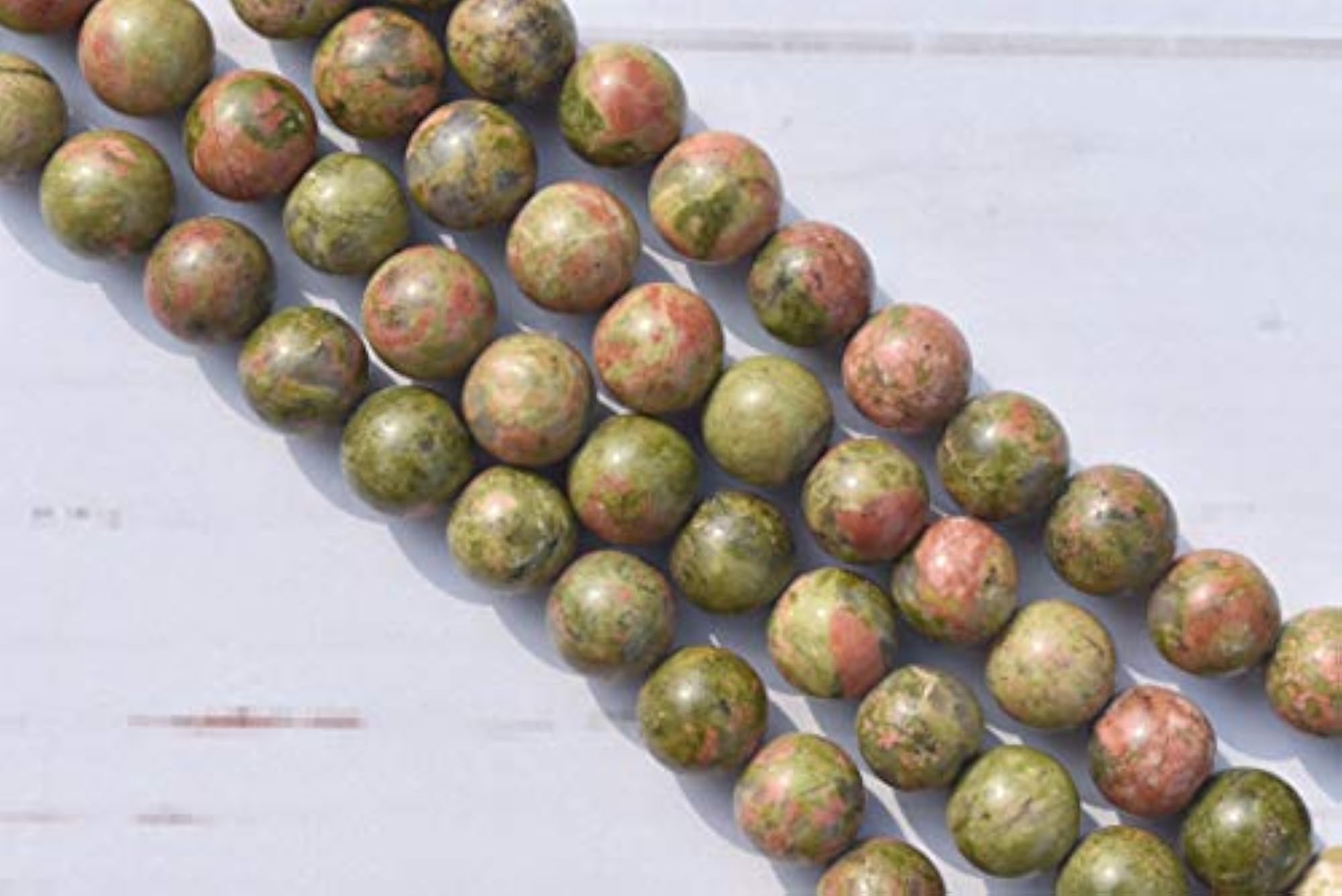 Natural Unakite Healing Crystal Mala, 34 Inch, 108 Beads