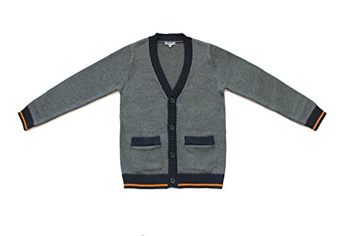 Bienzoe Big Boy's School Uniforms Cotton Antistatic V-neck Cardigan Sweater 12,Dark Grey