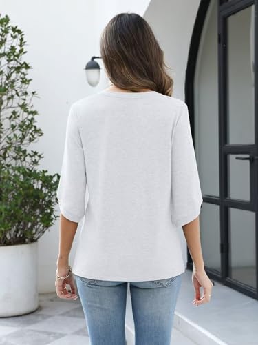 Image of TICTICMIMI Womens Tops 3 /4 Length Sleeve V Neck Casual Trendy Button Tunic Tops Summer Basic T-Shirts Loose Fit Pullover