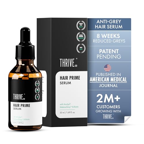ThriveCo Anti-Grey Hair Prime Serum | Reverses & Limits Hair Greying | Arcolys + Biotin + Black Tea Extract | Light-Weight, Non-Sticky & Odourless | For Men and Women | 50 Ml