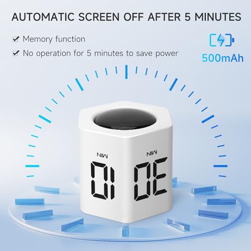 Image of Productivity Timer 1, 5, 10, 30, 60 Minutes Preset, Desk Cube Timer with Gravity Sensor /Mute /Vibration for ADHD, Work, Study, Kitchen, Back to School (White)