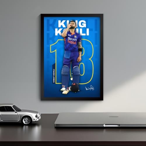 Image of Virat Kohli Poster | Framed King Kohli 18 Wall Art | Indian Team Edition | Cricket Legend | Premium Sports Decor for Cricket Fans | Motivational Wall Poster | Virat Wall Poster for Room (F 149)
