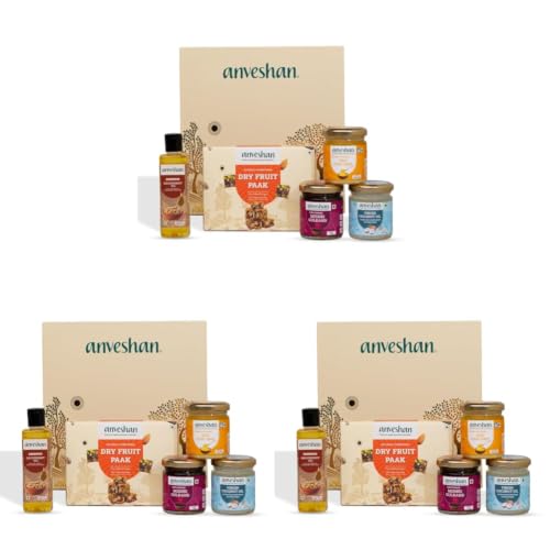 Image of Anveshan Diwali Gift hamper - Dry Fruit Paak, A2 Desi Cow Ghee, Wood-Pressed Groundnut Oil, Cold Pressed Virgin Coconut Oil & Mishri Gulkand | Festive Gift Box | Hamper For Gifting (Pack of 3)