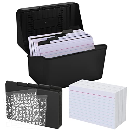 Index Card Holder With Dividers And Ruled Index Cards, Include 30 Index Card Dividers 300 Ruled Index Cards 2 Sheets Alphabet Sticker Index Card Storage Box Organizer (Black, 4 X 6 Inch) #TOP17