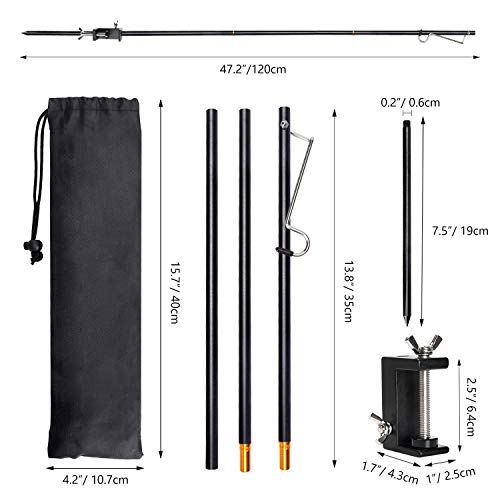 Image of Folding Lantern Stand Pole Portable Lamp Stand Hook Collapasible Light Stand Holder for Camping Fishing Picnic BBQ Outdoor Activities (Black)