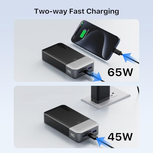 Image of JUOVI Portable Charger 65W Power Bank 20000mAh Compact USB C Laptop Power Bank Fast Charging Battery Pack for Laptop MacBook Dell XPS iPad Tablet Steam Deck iPhone 17 /16 /15 /14 Series Samsung and More