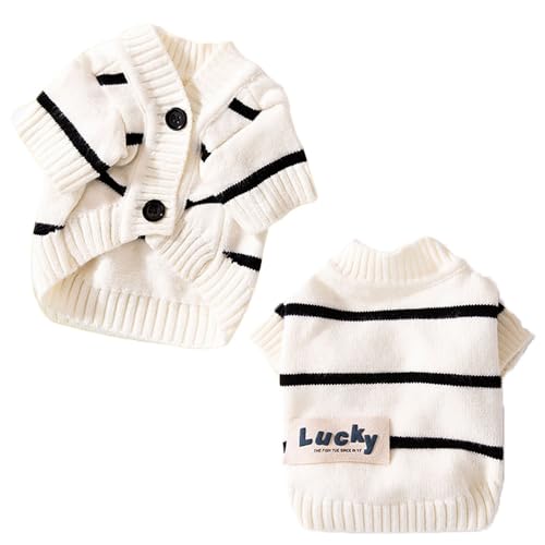 FANSU Hundepullover Kleine Hunde, Gestreifte Strickjacke Hunde Pullover Waschbar Hundepulli, Strick Pullover Hunde Shirt Wärme Hunde Pullis Strickpullover für Corgi Dackel (S,Schwarz Weiß)