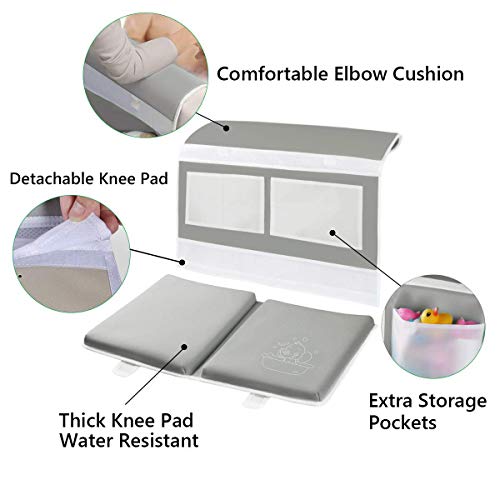 Bath Kneeler And Elbow Rest Pad Set - 1.5" Thick Bath Kneeling Pad With Toy Organizer - Large Safty Kneeler Mat For Tub Bathing And Bathroom Time - Detachable And Foldable Child Bath Tub Mat - Gray #TOP1