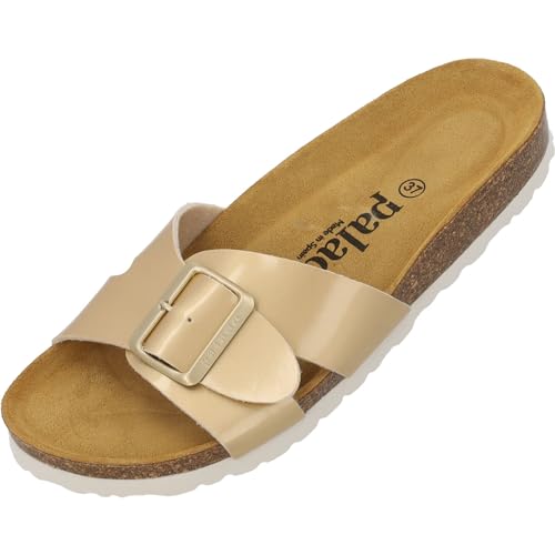 Palado Pantoletten Damen Tinos - bequeme Sandalen Made in Spain - elegante Hausschuhe mit Kork-Fußbett - modische Sommer...