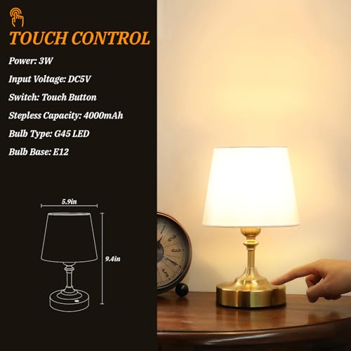 Image of Kakanuo Mini Cordless Table Lamp Gold - 1 Pack 4000mAH Battery Operated Lamp for Decor, 3000K Stepless Dimming Touch Control Rechargeable Lamp for Bedroom, Dining Table, Counter, Living Room