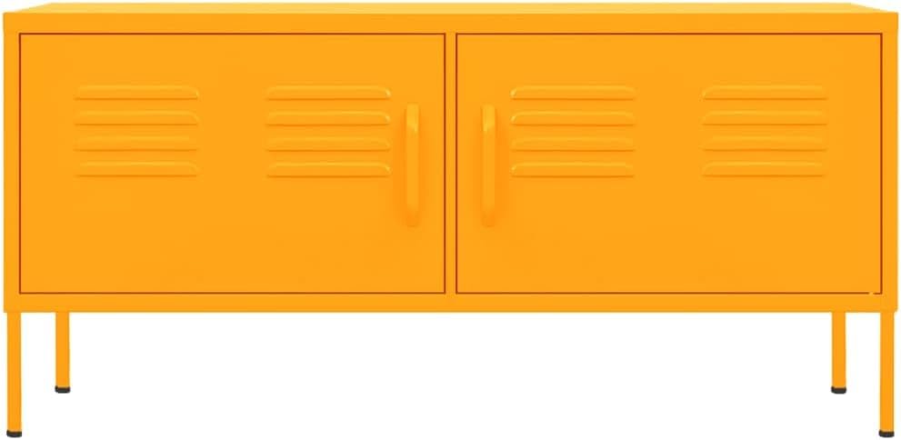 vidaXL TV Stand, TV Stand for Living Room, Sideboard with Storage, Entertainment Center Media Unit Cupboard, Industrial, Mustard Yellow Steel