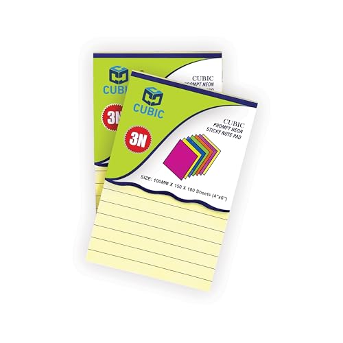 Image of Cubic Sticky Note Pad - 4x6 Inch (100mm x 150mm) - 100 Sheets - Lined Yellow Notepad with 3N Adhesive - Great for Office, School, Home, Reminder Notes & to-Do Lists