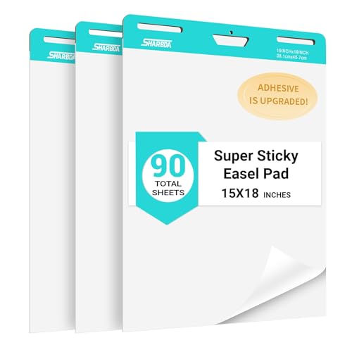 SHARBDA Sticky Mini Easel Pad 15 x 18 Inches Self Stick Flip Chart Paper Sticky Chart Paper for Teachers Anchor Chart Paper for Office 30 Sheets/Pad 3 Pad