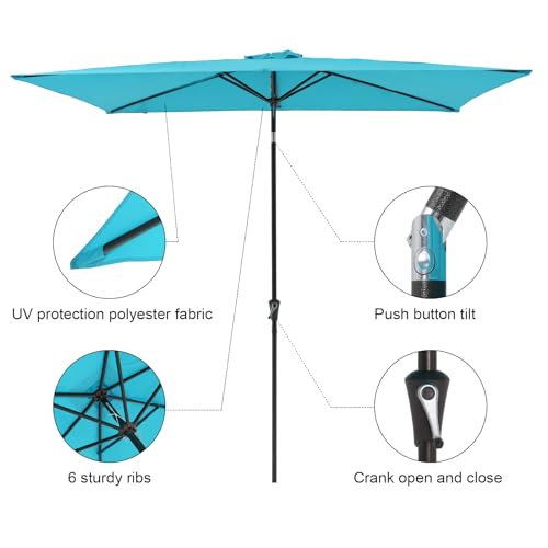 COBANA 6.6 x 9.8ft Rectangular Patio Umbrella, Outdoor Table Market Umbrella with Push Button Tilt/Crank, Blue