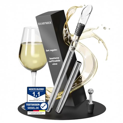 SilverRack - Bastoncino per raffreddare il vino con versatore [incluso 2 diverse lunghezze di bastoncino] - Bastoncino refrigerante per bottiglie di vino in acciaio inossidabile - Set regalo per