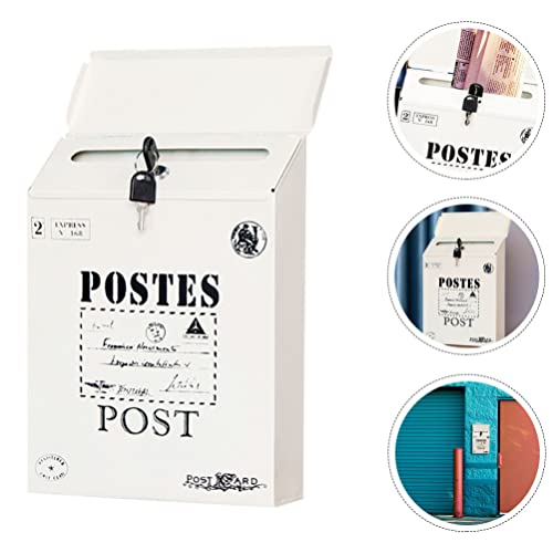 Yardwe Vintage Decor Mailbox Post Box Vintage Letter Box Wall Mount Mailbox Post Box Pastoral Locking Mailboxes Retro Postboxes With Keys Lock Drop Box Collection Boxes Mail Box #TOP5