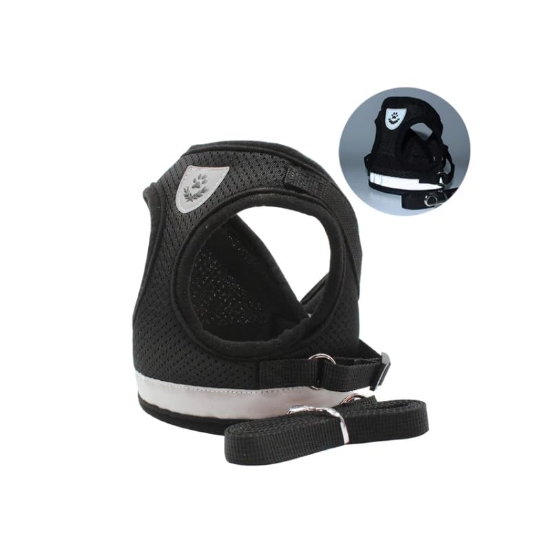 Pet Heaven Dog Harness with Leash Set,No Pull Adjustable Reflective Step-in Puppy Harness with Padded Vestfor Extra-Small/Small Medium Large Dogs and Cats (2pc)(3pc)) (Black (2pc), S)