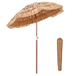 COSTWAY Garden Hawaii Parasol, Folding Thatch Tiki Sun Umbrella with 8 Ribs, Tropical Hawaiian Straw Sunshade for Patio Pool Balcony Backyard (175 x 194cm, with Carry Bag & Stand)
