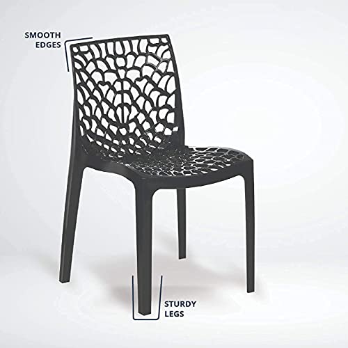 Image of activa Web Designer Plastic Chair for Home, Office and Restaurant and Cafe|Armless Chair for Dining Room| Heavy Duty Outdoor Plastic Chair | Designer Balcony Chair (Black, Set of 2)