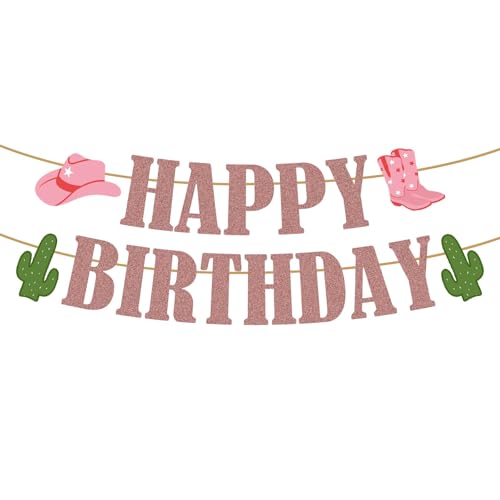 Image of Western Birthday Party Decorations, Cowboy Party Decorations Happy Birthday Banner Glitter Western Party Decors Hanging Banner Cowgirl Birthday Party Decors, Cowboy Decors for Home Party Supplies