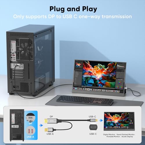 DisplayPort to USB C Cable 6FT 4K@60Hz, DP to USB-C Adapter with Touch Screen Support for Studio Display, Portable Monitor, Unidirectional DP to Type-C Converter for MacBook Pro/Air/Mini, Dell XPS by DIOOEER - Image 6