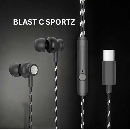 Image of BLAST'C TypeC Wired Earphone with Powerful HD Mic for Clear Sound, Deep Bass Sound, HD Calling, in-Line Volume Control & Noise Cancellation Compatible with only TypeC Jacks in Mobiles-BLACK