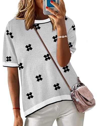 Image of Zeagoo Womens Summer Tops Dressy Casual Short Sleeve Sweaters Crew Neck Lightweight Knit Tops Loose Blouse Basic Shirts