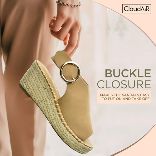 CLOUDAIR Selina Women's Espadrille Wedge Sandals - Comfortable and Stylish Platform Slip On Sandals with Buckle Closure, Comfy Wedge Heels for Women, Fashion Summer Sandals3