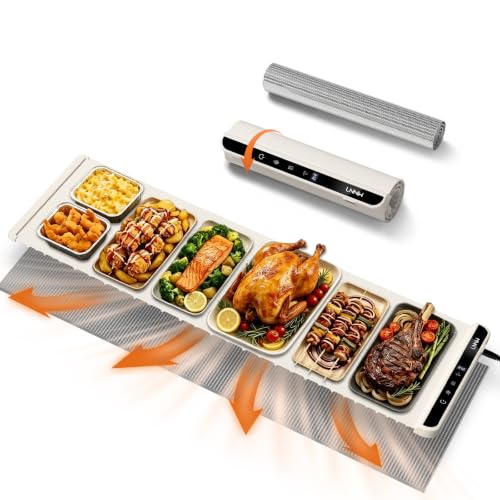 Image of Warming Mat for Food, 46x15 Inch, Off White, Fast Heat, Child Lock | Includes heat-resistant pad. Perfect for chafing dishes, buffet & parties. Easy to clean & store. 6 settings, timer & lock.