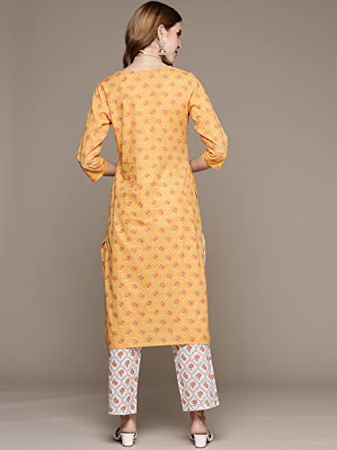 Image of anubhutee Women's Turquoise Handwork Printed Kurta Set with Trousers
