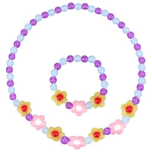 Mikovivi Flower Beaded Jewelry Set, Cute Toddler Girl Jewelry Colored Necklace and Bracelet for Girls Child Kid Party Favors