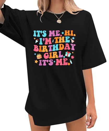 Image of Birthday Shirts for Women Oversized It's My Birthday Girl Graphic Shirt | Funny Birthday Party, Short Sleeve Outfits