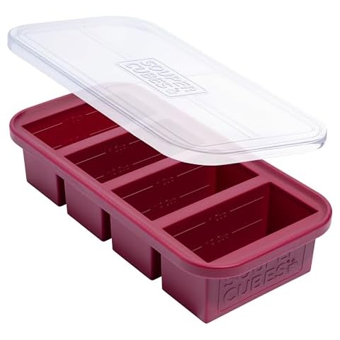 Souper Cubes 1 Cup Silicone Freezer Molds With Lids - Easy Meal Prep Container and Kitchen Storage Solution - Silicone Freezer Trays With Lids for Food, Sauces, Desserts and More - Cranberry - 1-Pack Cover