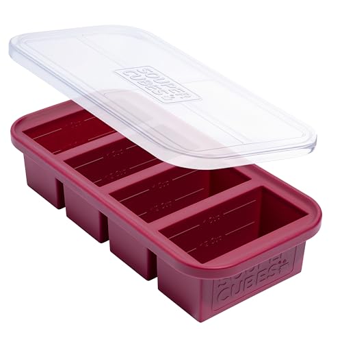 Image of Souper Cubes 1 Cup Silicone Freezer Tray with Lid, Cranberry, 1-Pack | 100% Platinum-Cured Silicone Freezer Cubes, Oven and Microwave Safe, Perfect for Freezing Soup, Protein, Grains and More