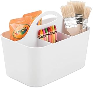mDesign Art Supply Storage Box - Craft Supply Organiser Caddy - Sewing Storage Basket Tote - White