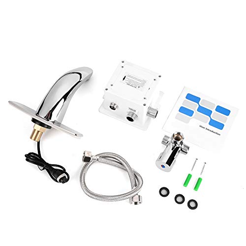 Preisvergleich Produktbild MAGT Automatischer elektronischer Sensor, berührungsloser Wasserhahn, bewegungsaktivierte, freisprechende Waschbeckenarmatur, Heiß- und Kaltmischer, Kupferlegierung (ohne Batterie)