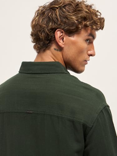 Image of THE BEAR HOUSE Men Pure Cotton Textured Relaxed Fit Overshirt
